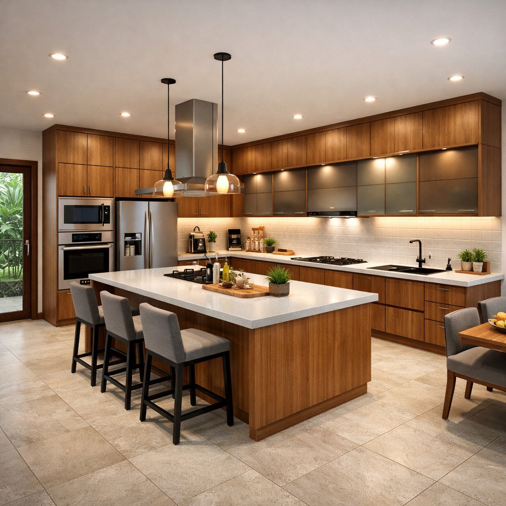 Dapur premium 5 meter yang fungsional dan ideal untuk memasak serta berkumpul