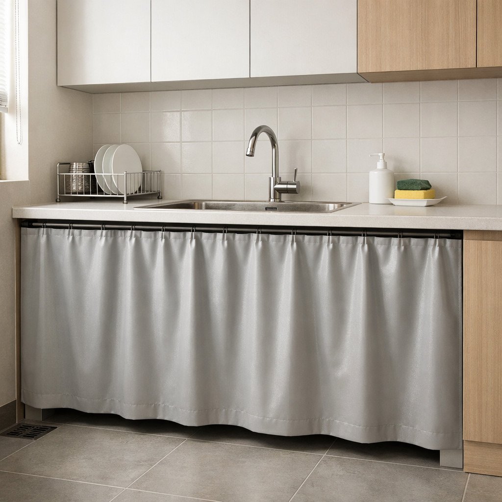 Gorden kolong dapur berbahan anti-air ini jadi solusi praktis untuk area bawah sink—lebih tahan lembap, mudah dibersihkan, dan tetap menjaga tampilan dapur minimalis tetap rapi