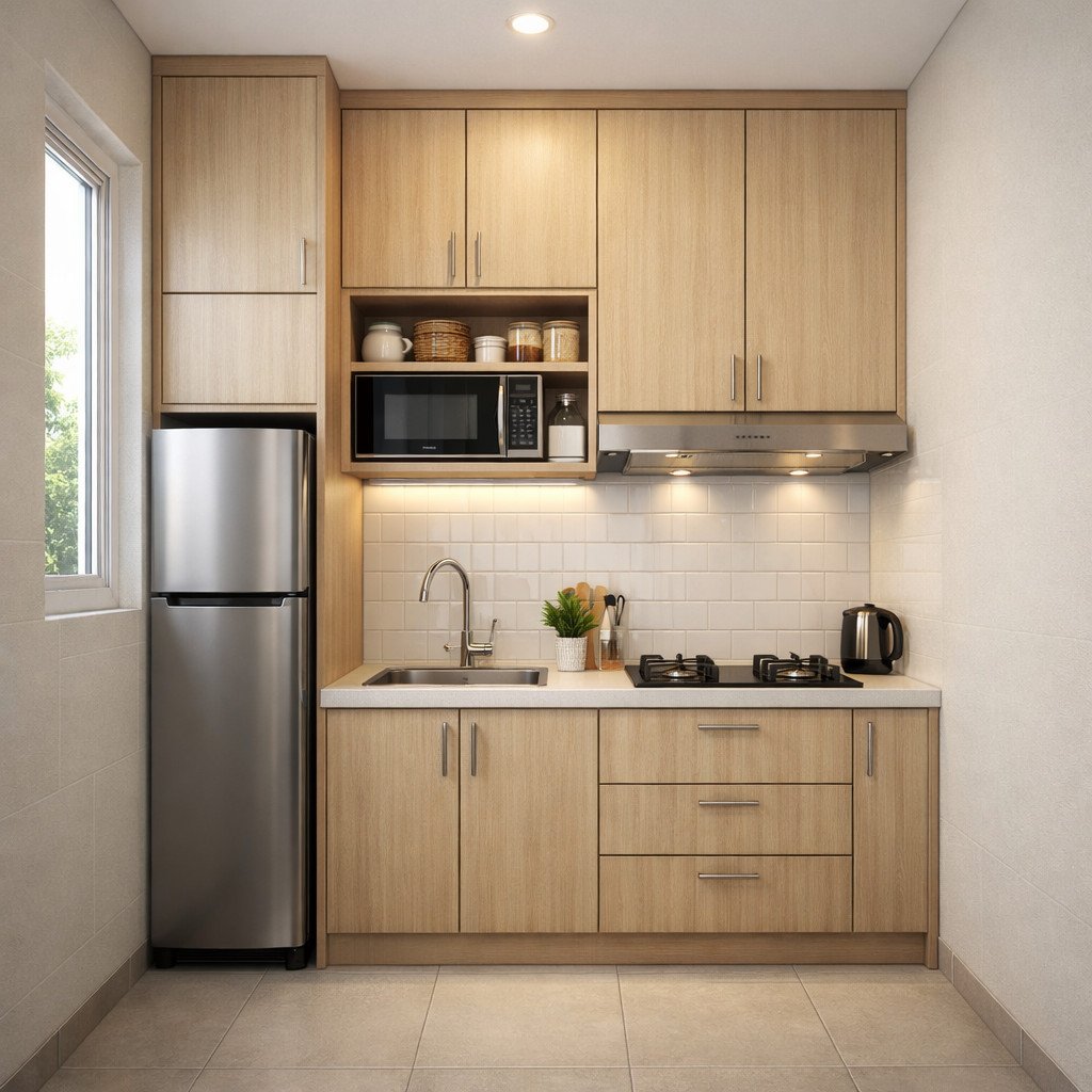 Jendela dapur horizontal slim yang membuat ruang terasa lebih luas