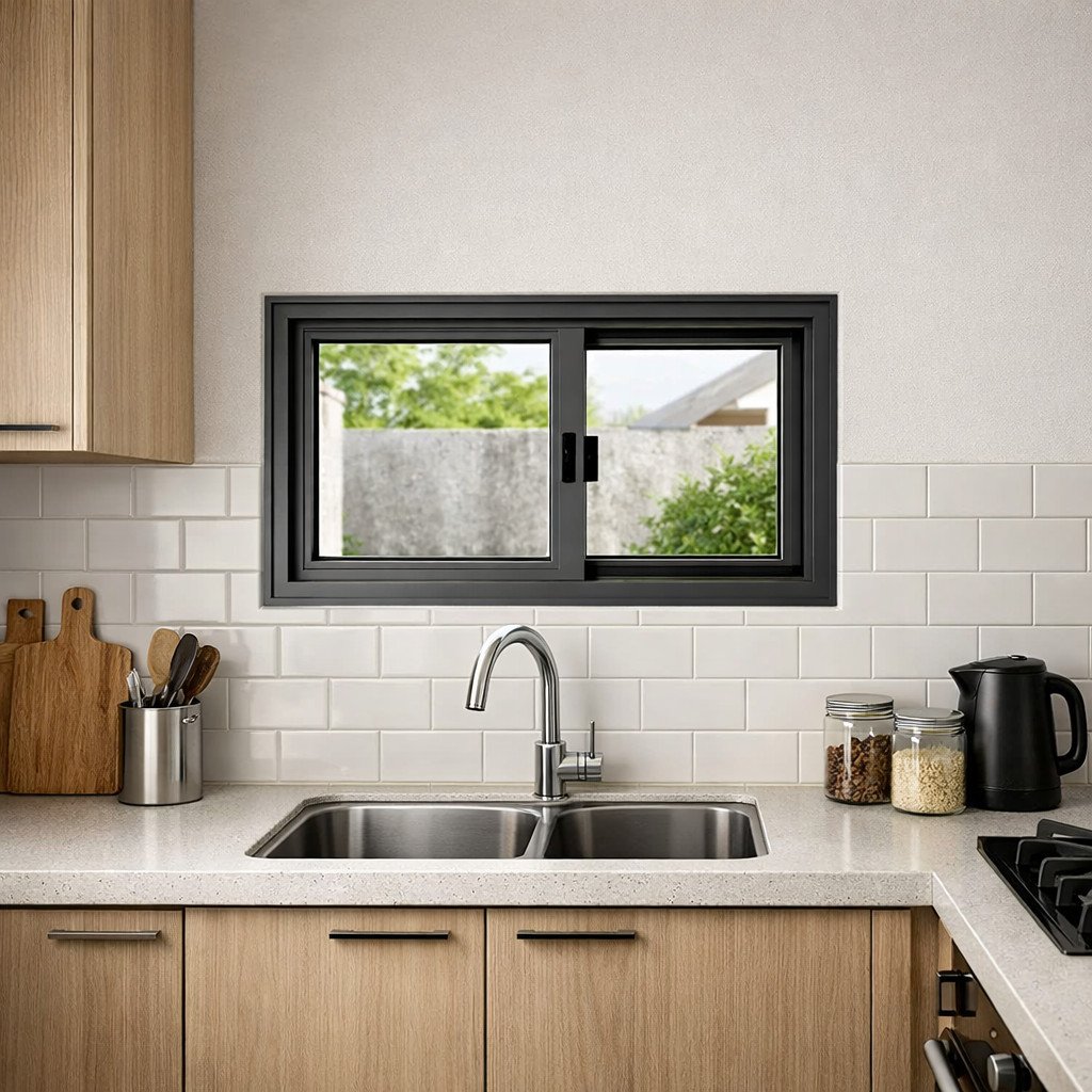 Jendela geser kecil yang praktis untuk dapur sempit