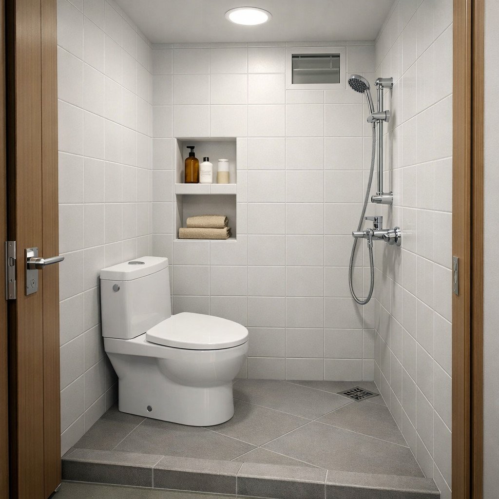 Kamar mandi minimalis super compact tetap nyaman untuk rumah kecil