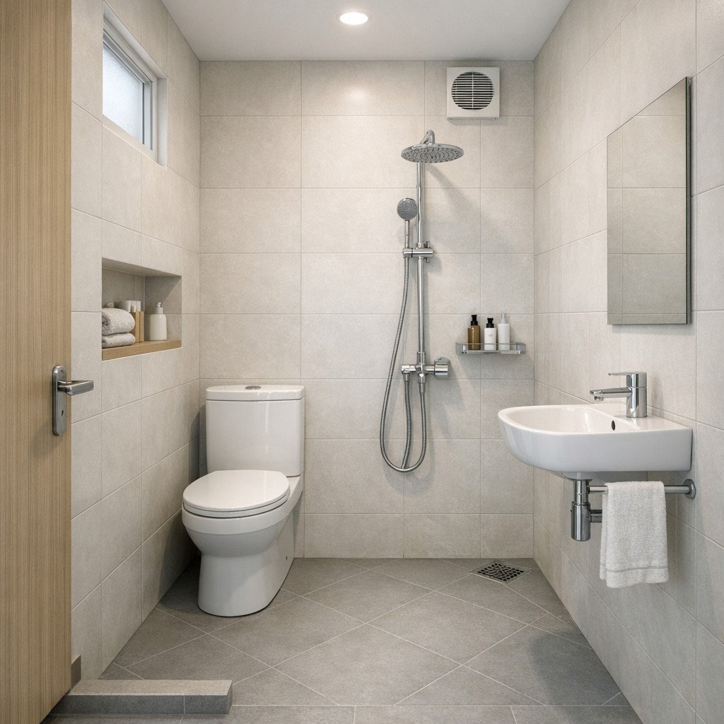 Kamar mandi minimalis yang bersih rapi dan terasa lebih luas