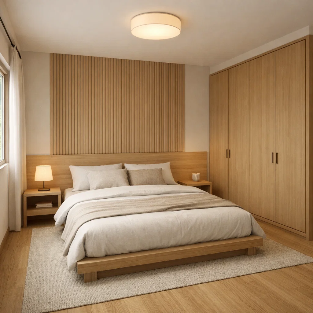 Kamar tidur Japandi yang hangat, minimal, dan menenangkan