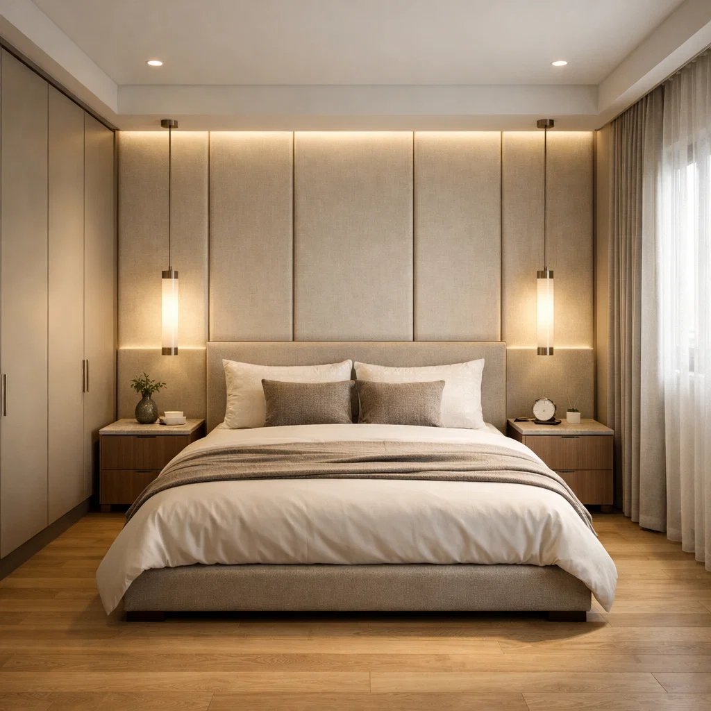 Kamar tidur quiet luxury yang elegan dan terasa sangat tenang