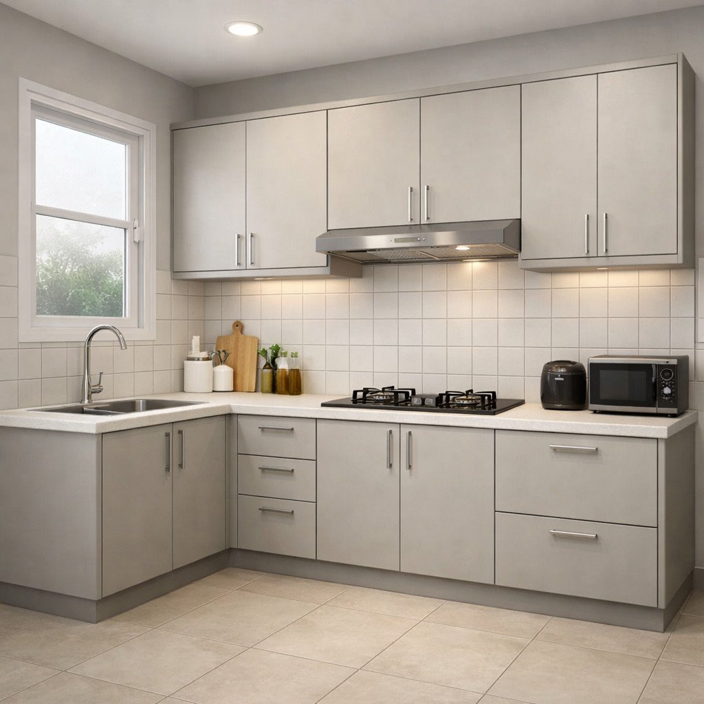 Kitchen set HPL minimalis yang rapi dan efisien untuk dapur rumah