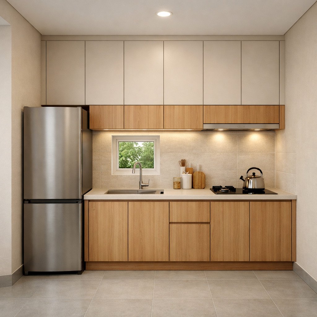 Kitchen set Japandi minimalis yang rapi dan menenangkan untuk dapur kecil