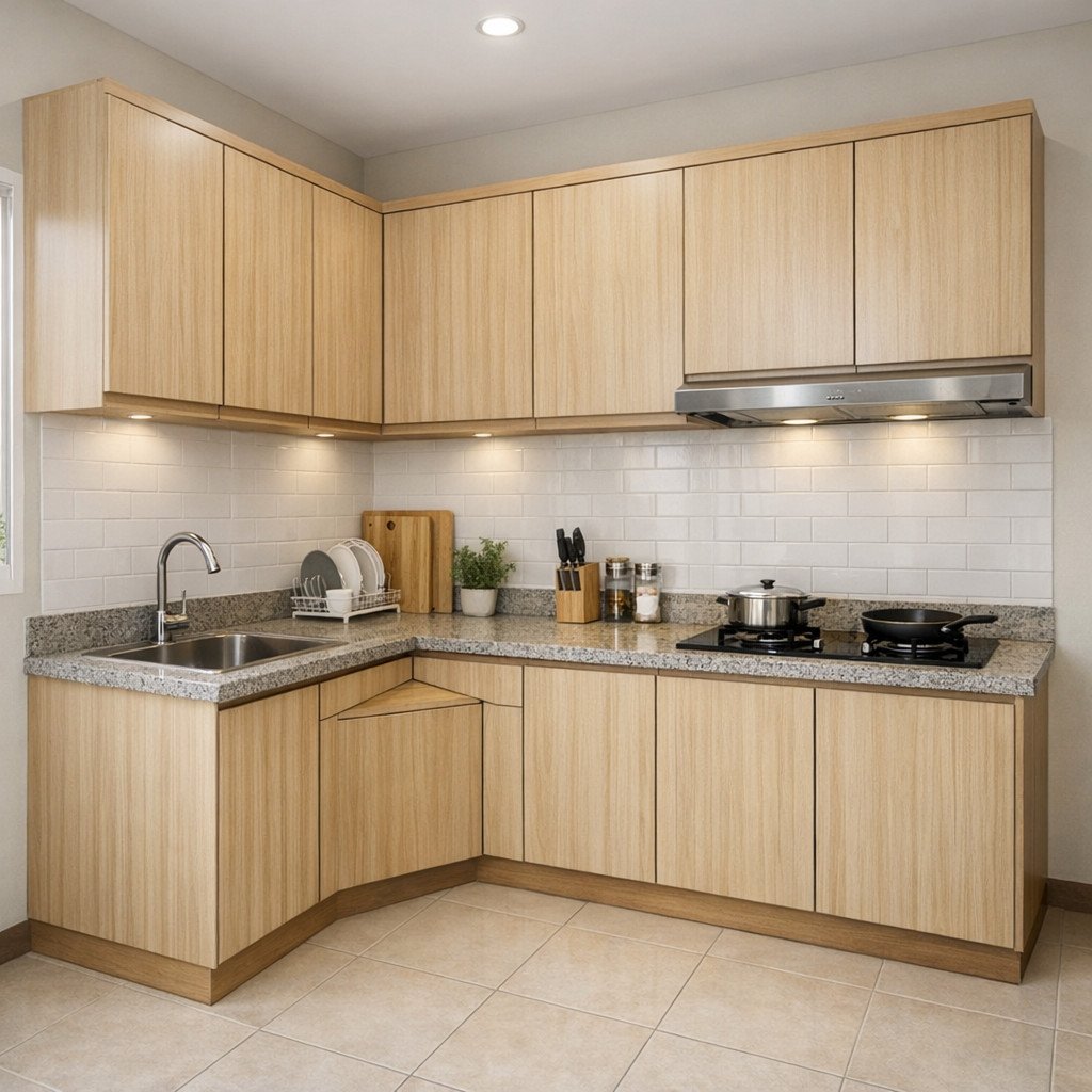 Kitchen set L-shape minimalis yang memaksimalkan sudut dapur kecil