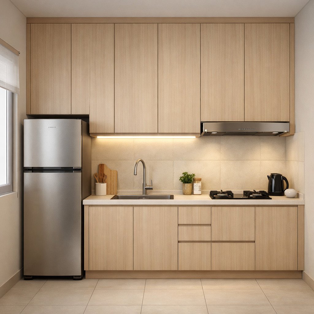 Kitchen set PVC Japandi yang rapi, hangat, dan terasa tenang