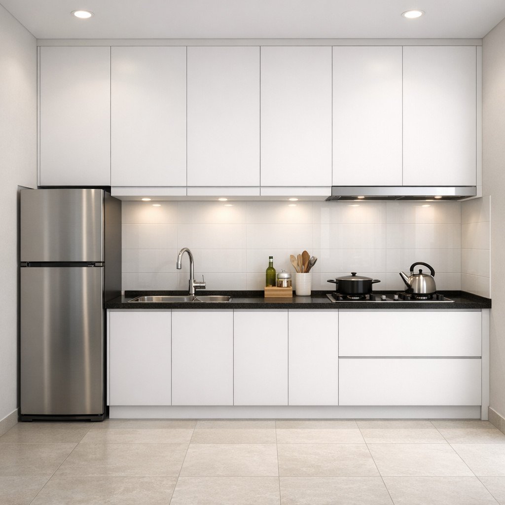 Kitchen set PVC compact yang rapi dan efisien untuk rumah kecil