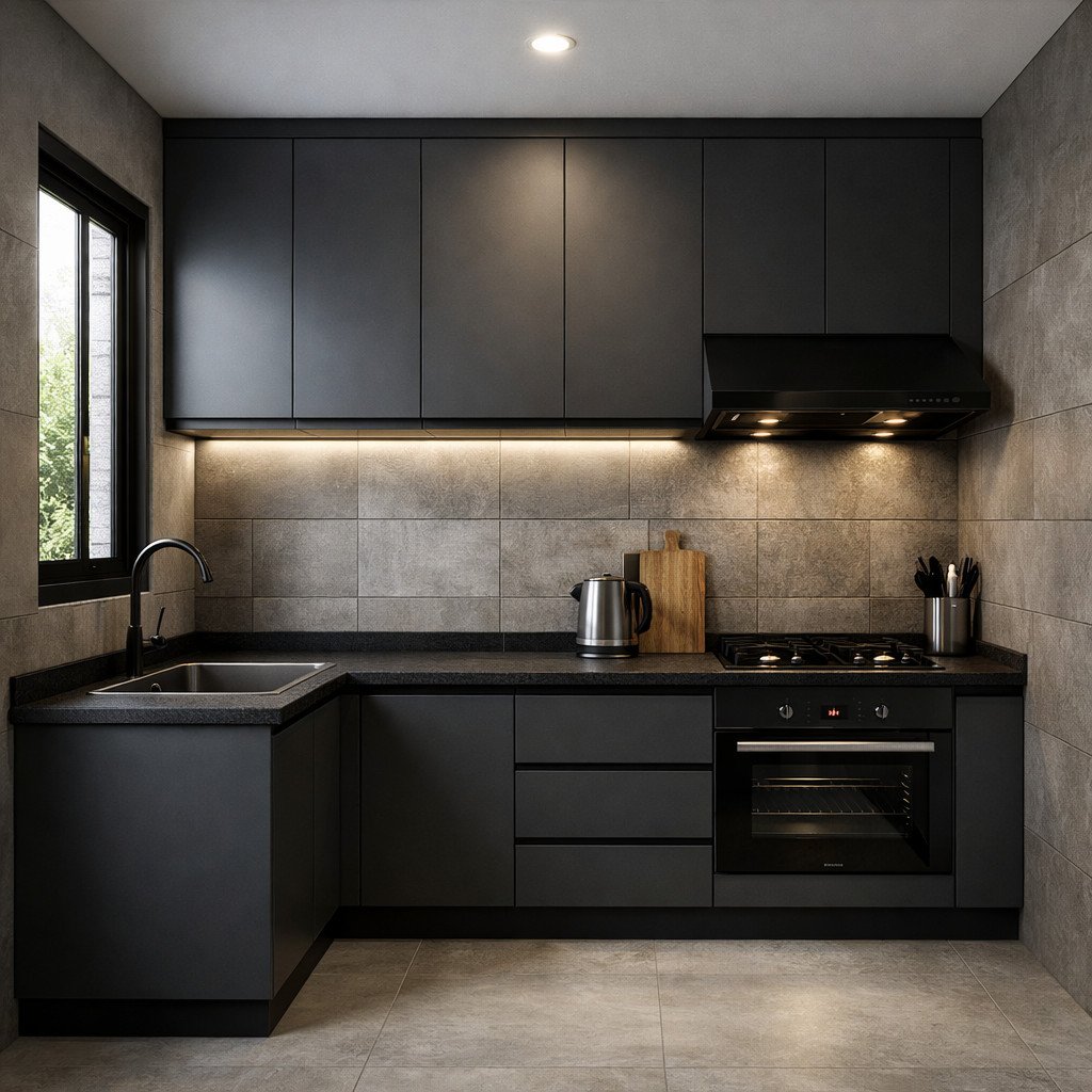 Kitchen set PVC industrial matte dengan karakter tegas dan modern