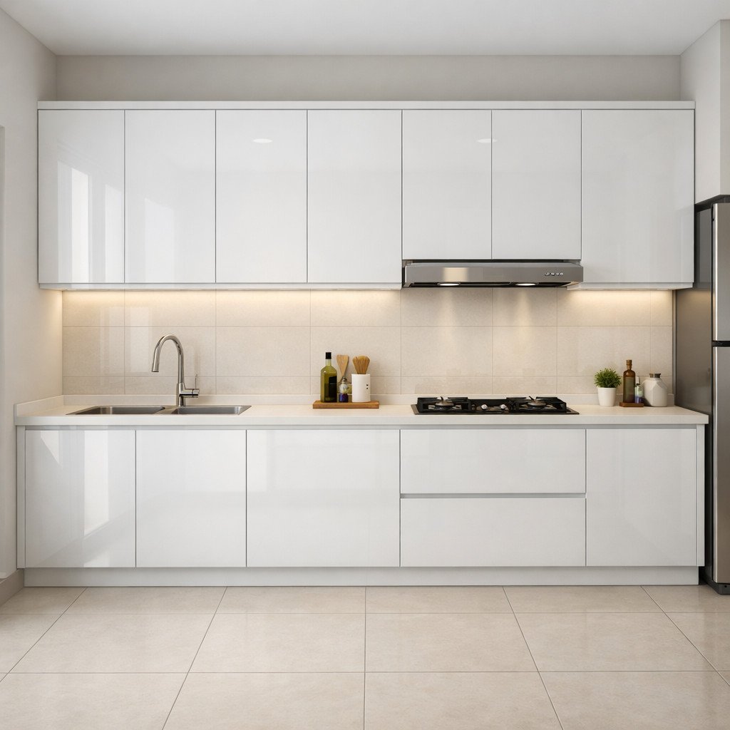 Kitchen set acrylic glossy modern yang bersih dan elegan