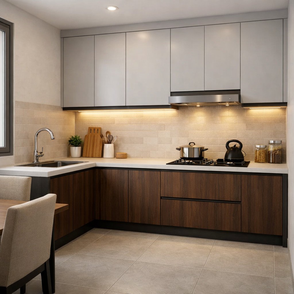 Kitchen set aluminium ACP two tone yang modern dan terlihat mahal