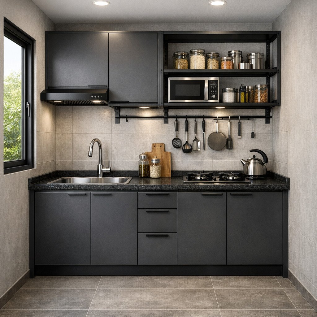 Kitchen set aluminium industrial compact untuk dapur kecil modern