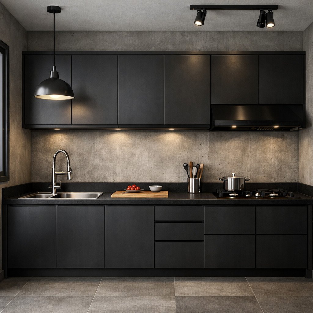 Kitchen set aluminium industrial dengan tampilan modern dan tegas