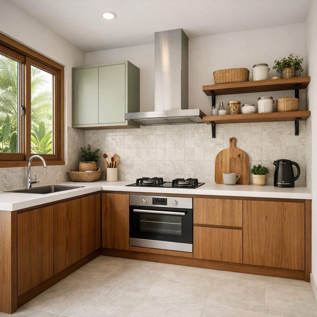 Kitchen set minimalis tropical yang natural dan terasa segar