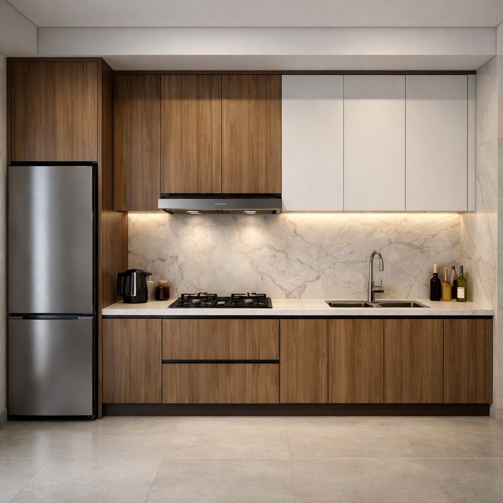 Kitchen set modern mewah dengan detail presisi dan material premium