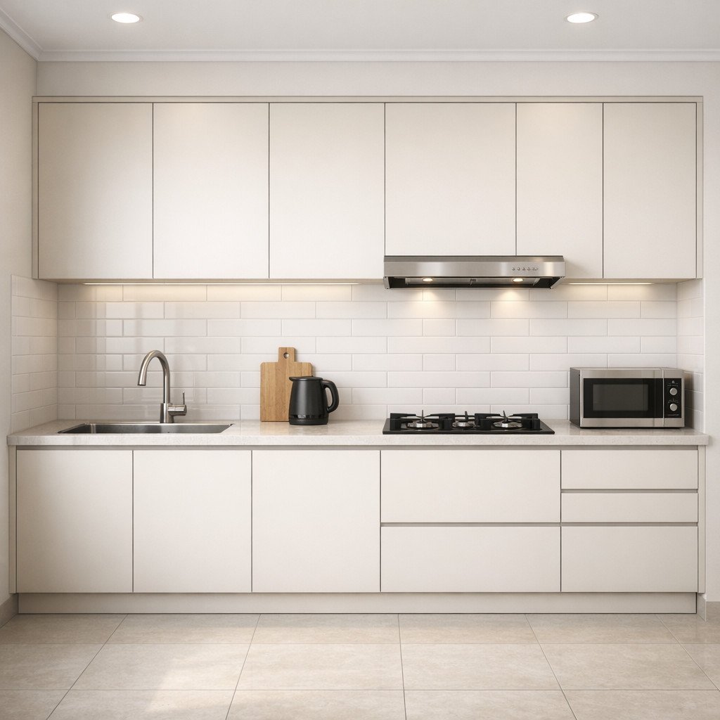Kitchen set modern minimalis yang bersih dan rapi untuk dapur rumah modern