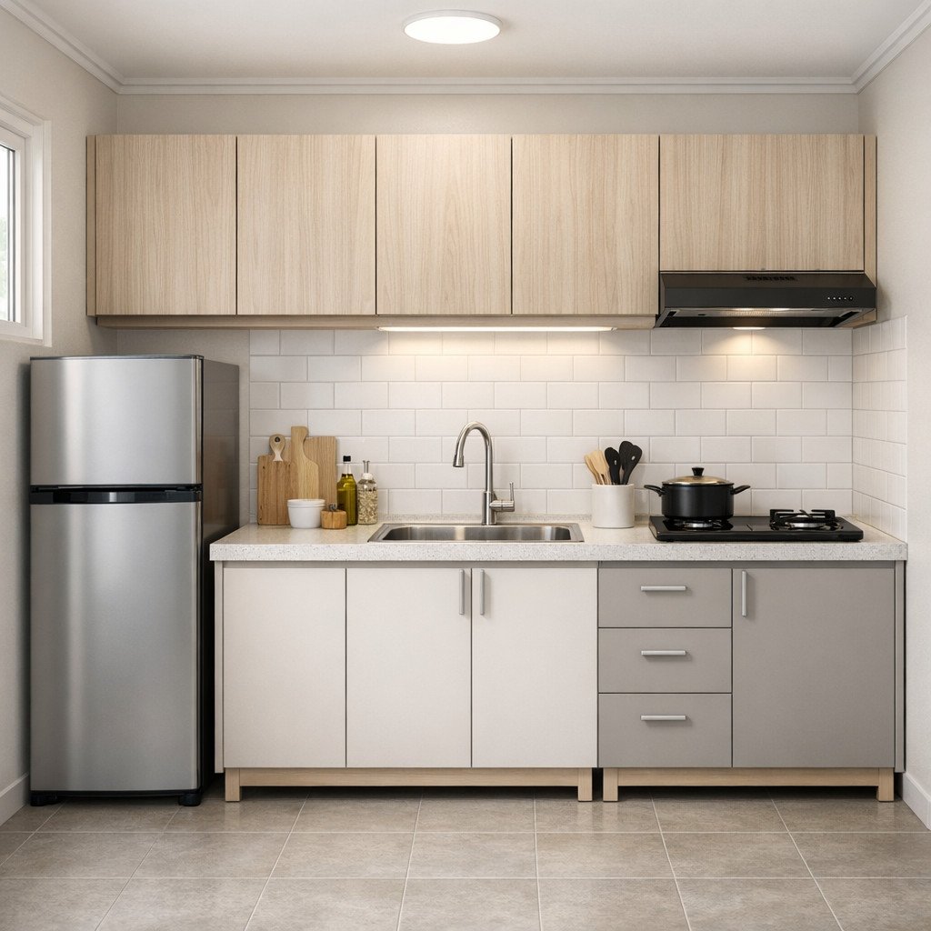 Kitchen set modular sederhana yang rapi untuk dapur kecil