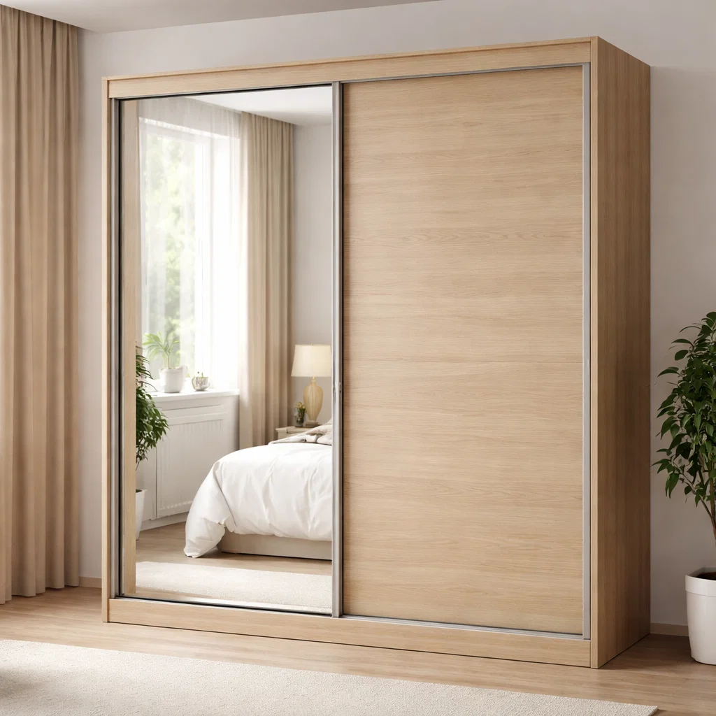 Lemari Pakaian Pintu Geser dengan kaca