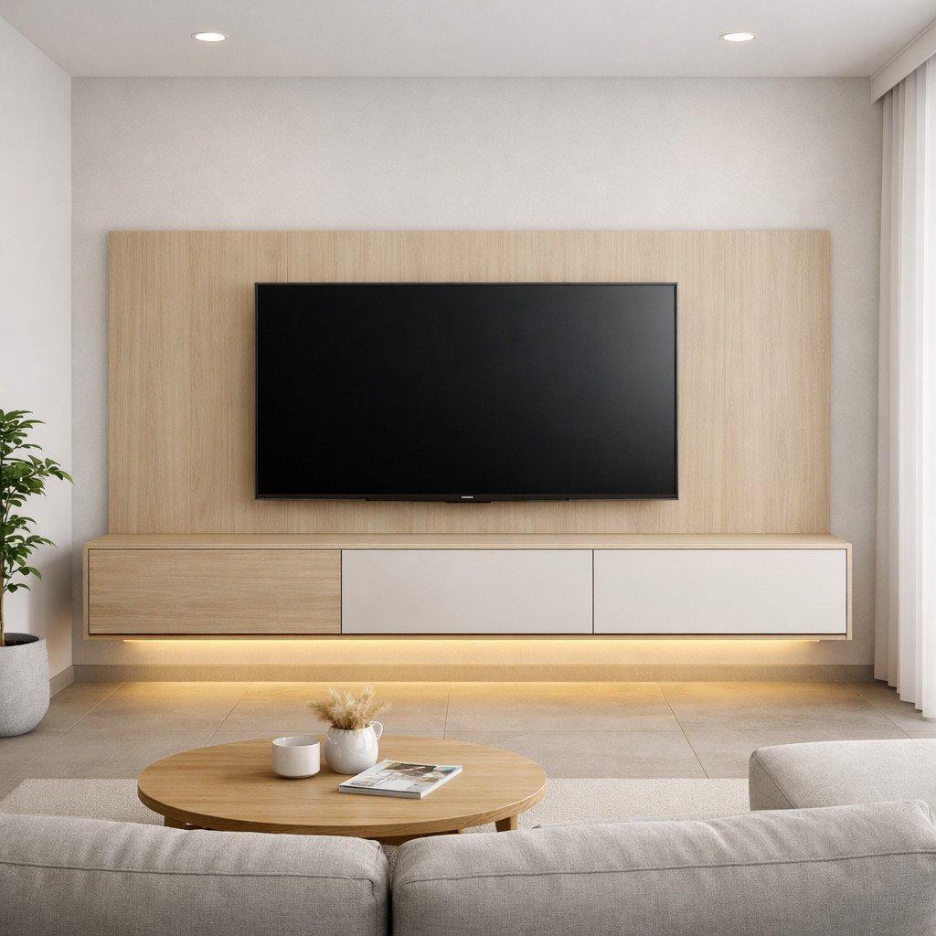 Lemari TV floating minimalis yang membuat ruang terasa lebih lega