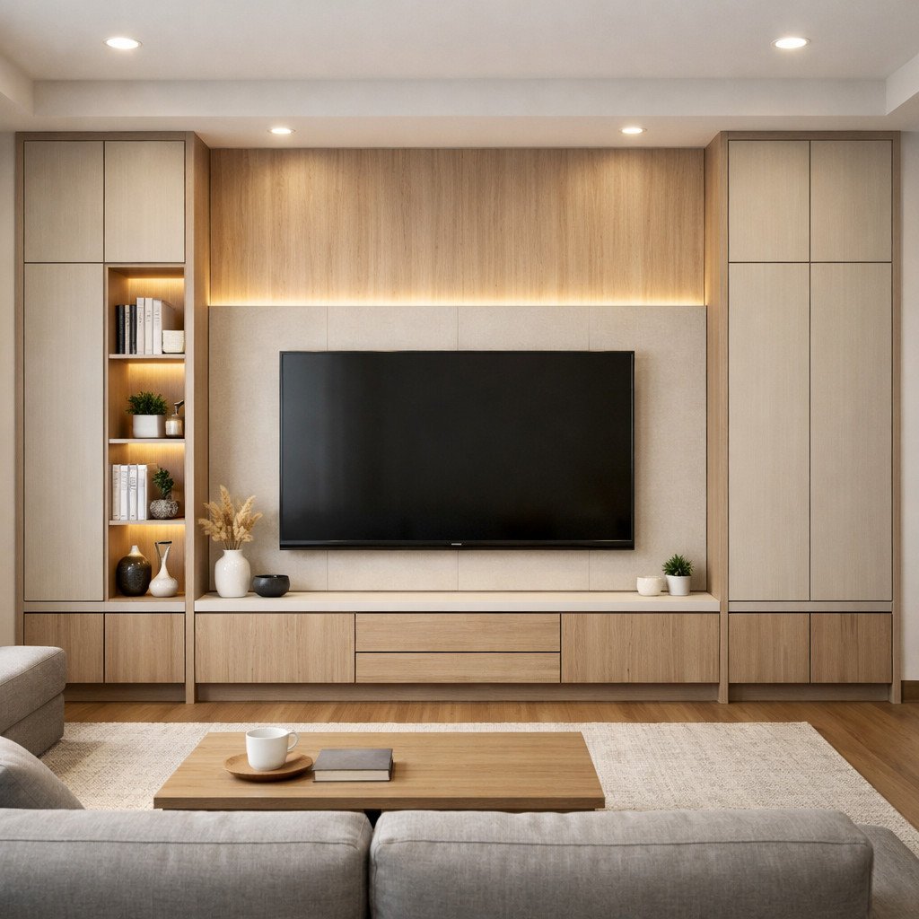 Lemari TV multifungsi dengan penyimpanan maksimal dan tetap rapi