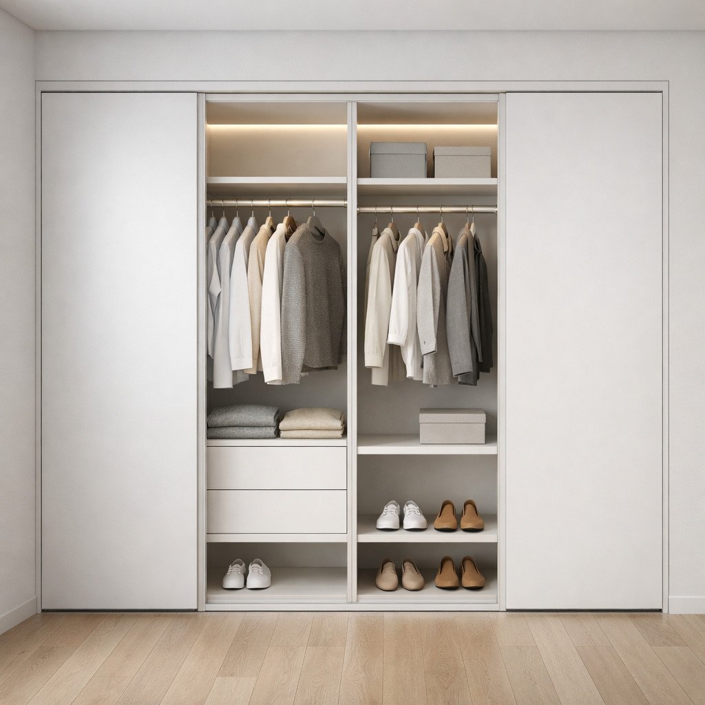 Lemari aluminium minimalis dengan tampilan bersih dan fungsional, cocok untuk ruang kecil