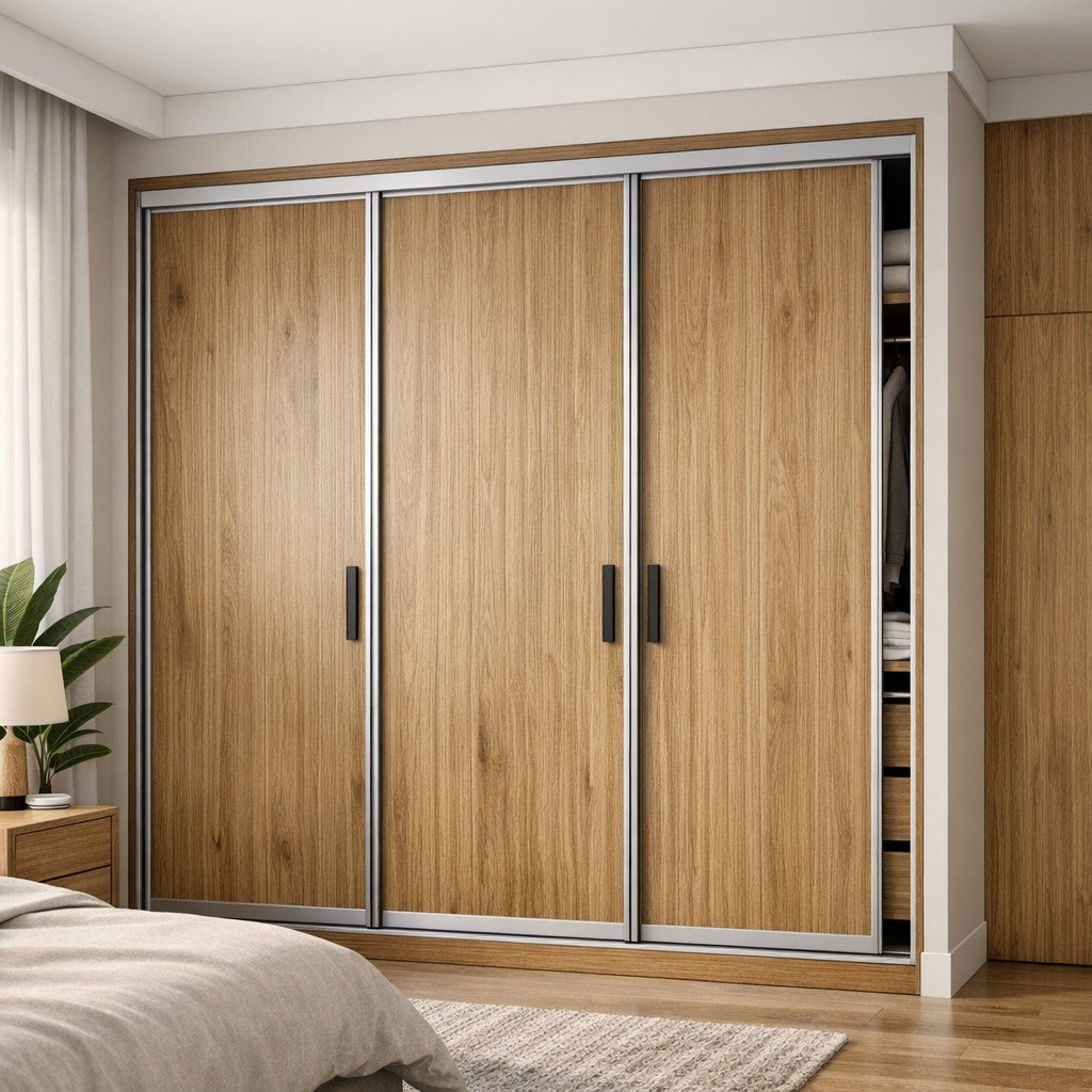 Lemari aluminium motif kayu yang elegan dan tahan lama untuk hunian tropis