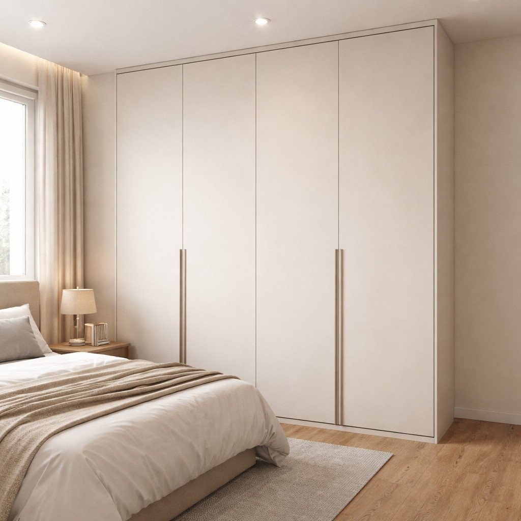 Lemari built-in full height yang menyatu rapi dengan dinding kamar