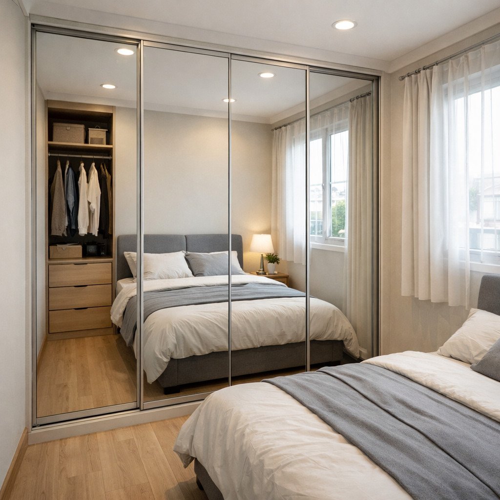 Lemari cermin membantu kamar sempit terasa lebih terang dan luas