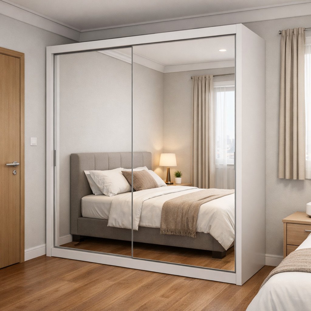 Lemari cermin minimalis yang membuat kamar terasa lebih luas