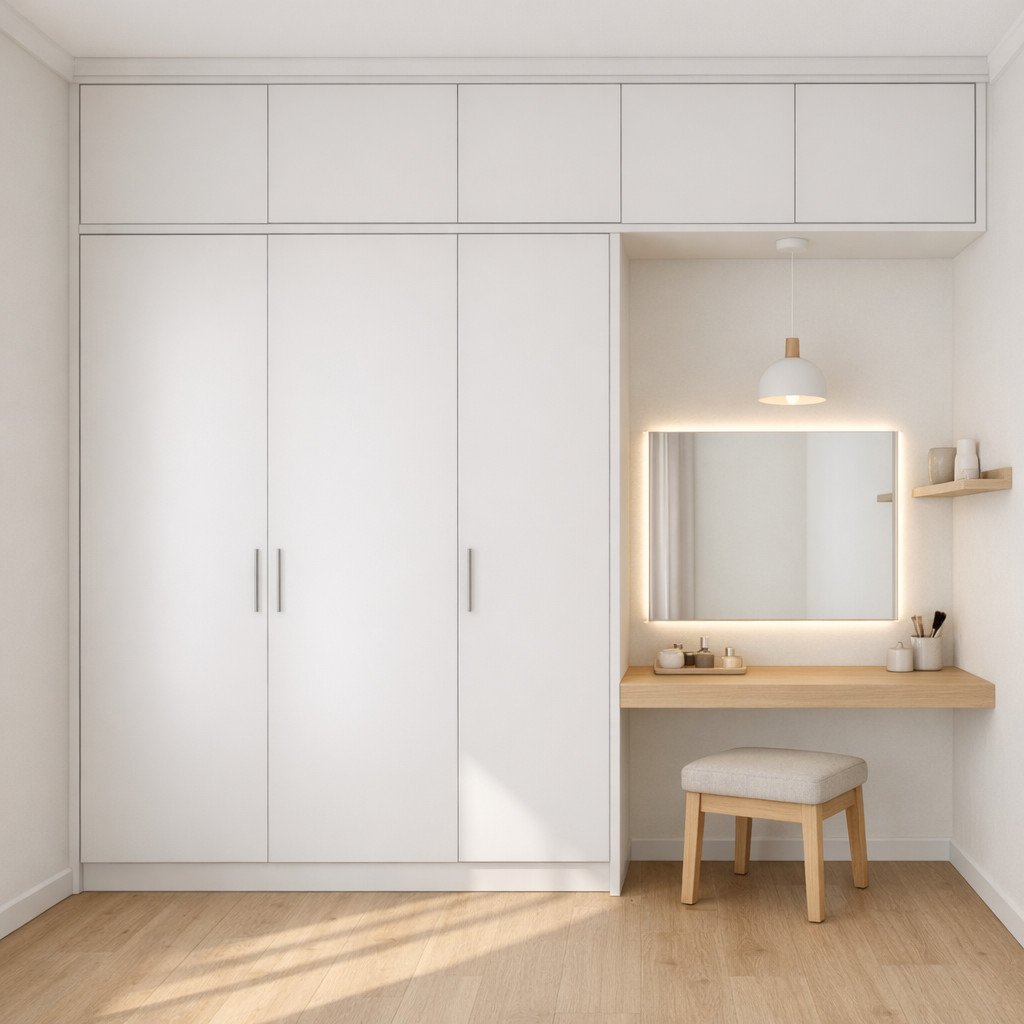 Lemari dan meja rias minimalis Scandinavian yang terang dan ringan