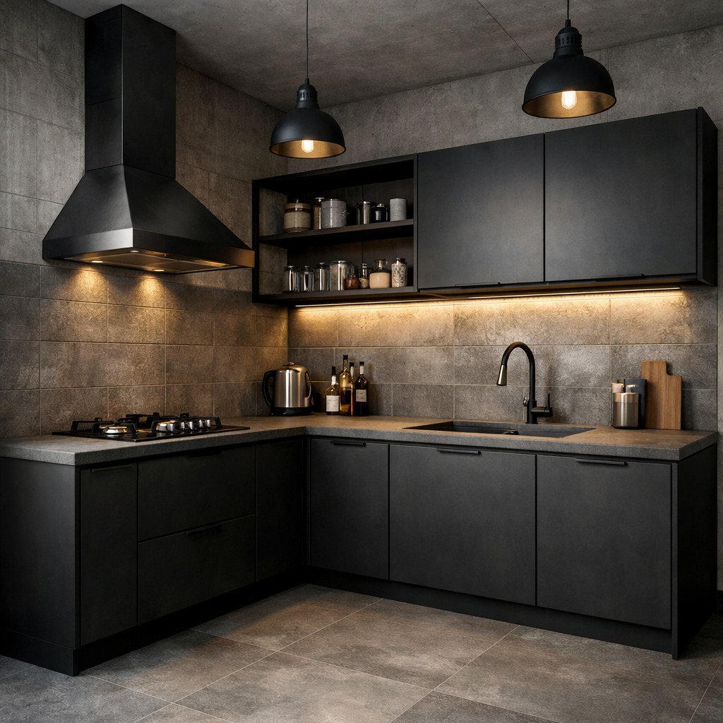 Lemari dapur industrial dengan karakter kuat dan tampilan modern urban