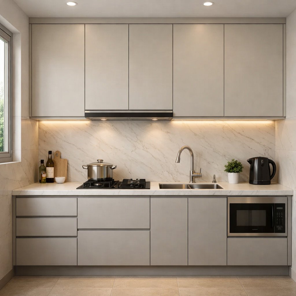 Lemari dapur modern lux yang elegan dan rapi untuk dapur minimalis