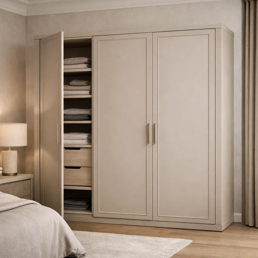 Lemari modern 3 pintu dengan desain elegan dan finishing berkualitas tinggi