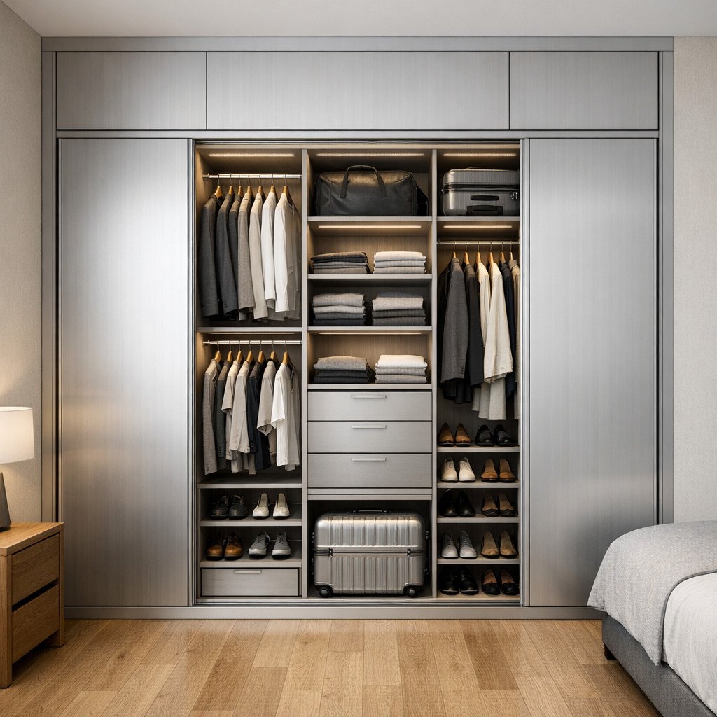 Lemari pakaian aluminium built-in yang efisien, memaksimalkan setiap inci ruang