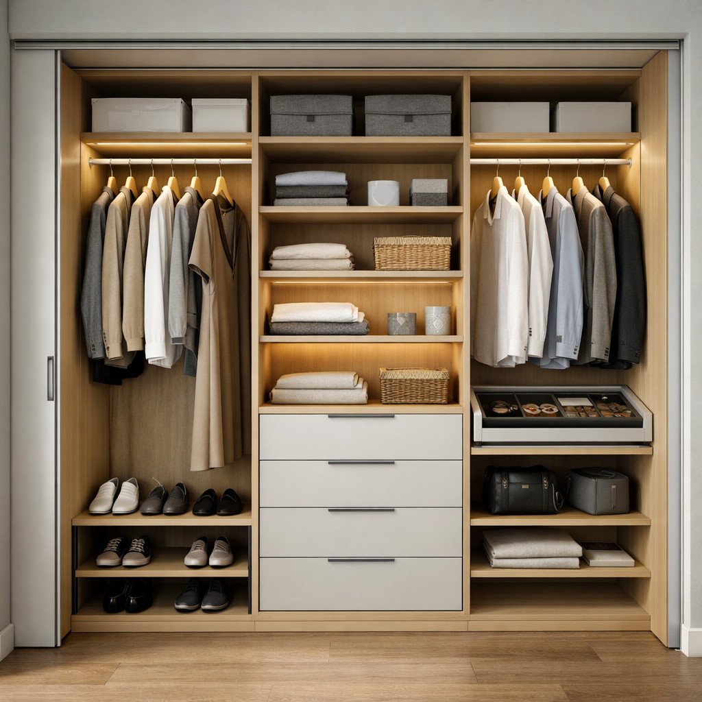 Lemari pakaian gantung modular yang fleksibel dan modern, cocok untuk ruang terbatas