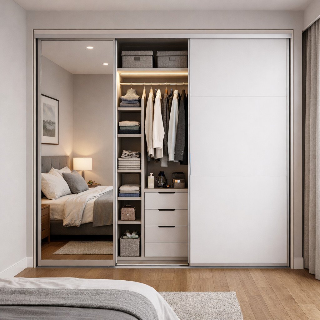 Lemari pakaian gantung sistem sliding yang praktis dan elegan