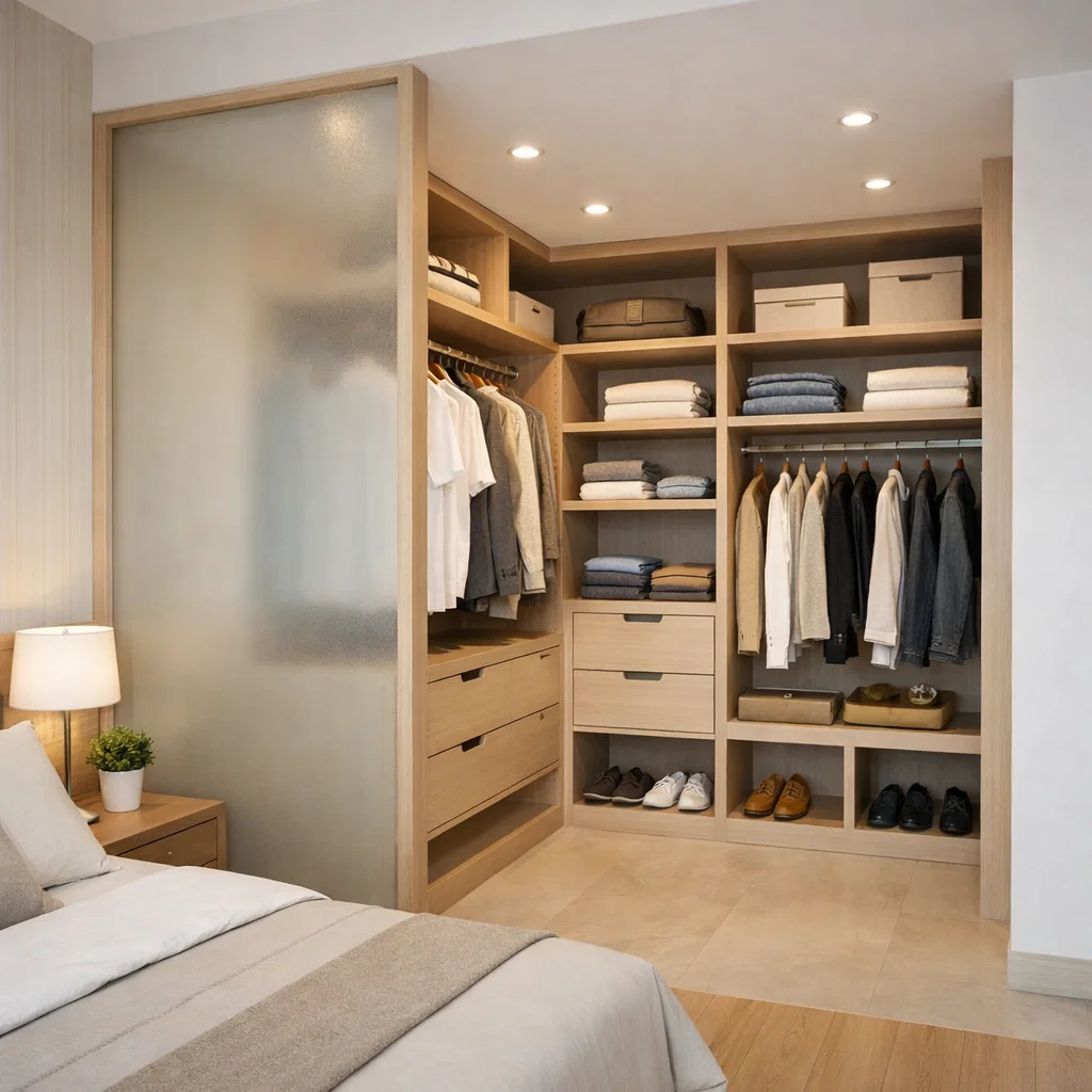 Lemari pakaian minimalis walk-in closet mini yang premium dan efisien