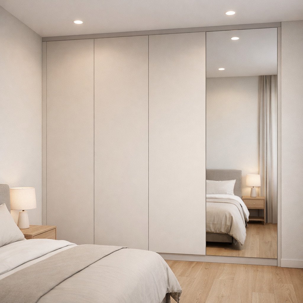 Lemari panel minimalis tanpa handle dengan tampilan ultra bersih