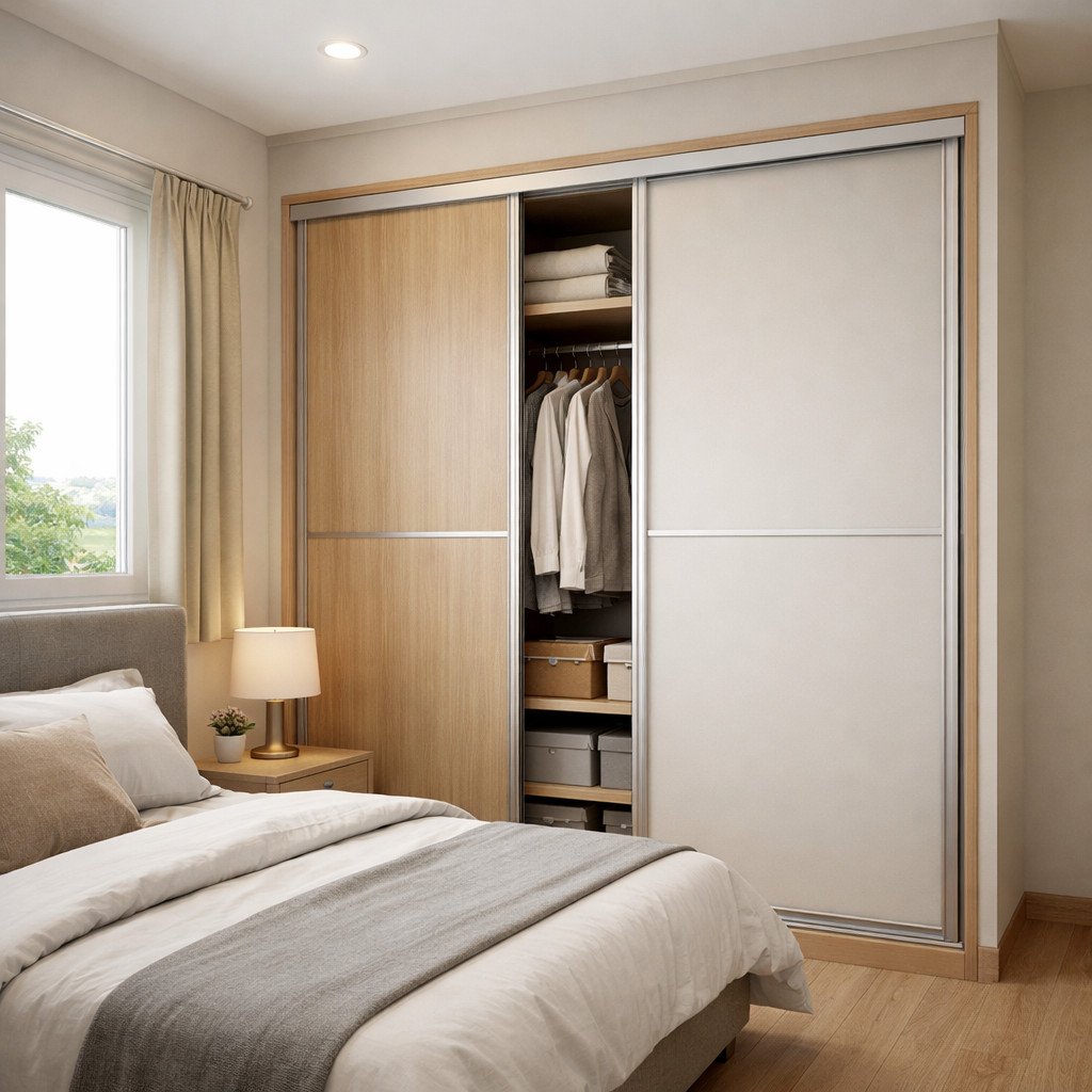 Lemari sliding minimalis yang membuat kamar sempit terasa lega
