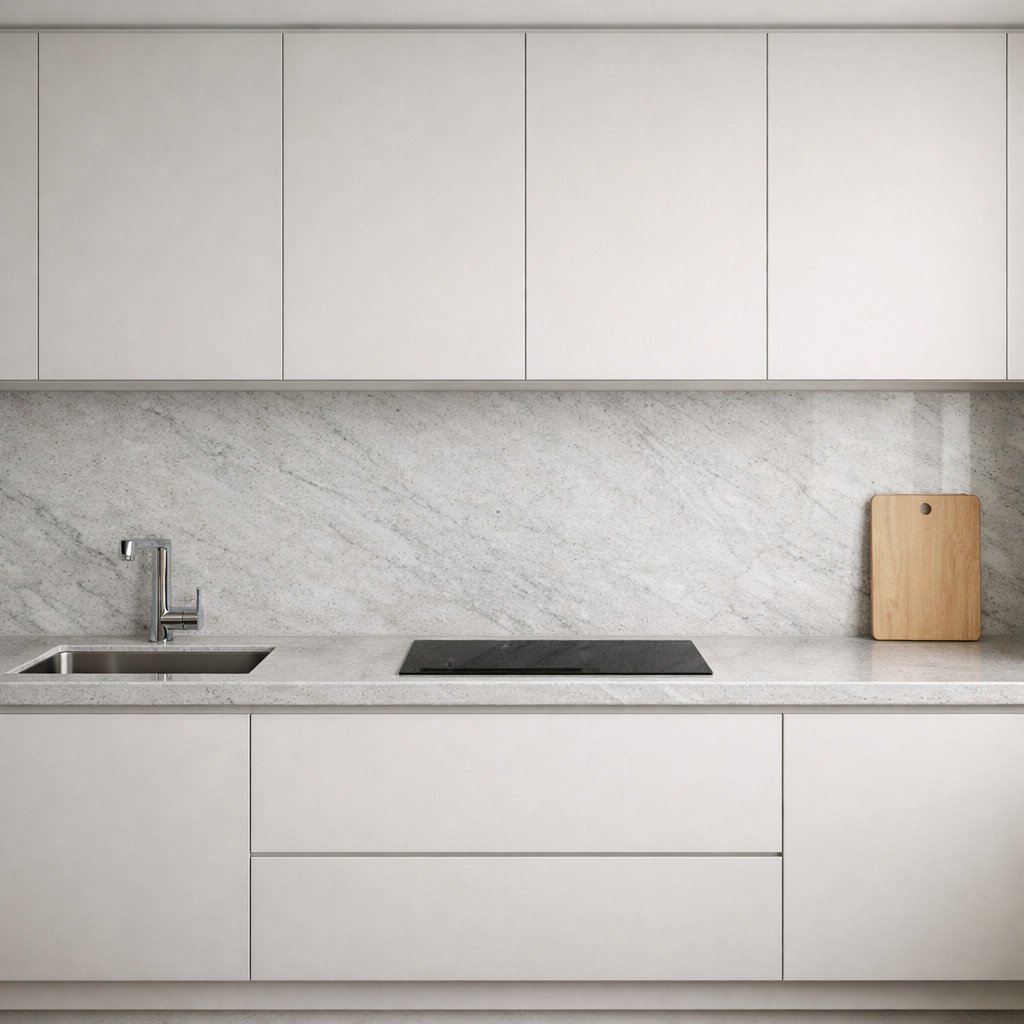Meja dapur granit dengan konsep hidden storage ini menghadirkan tampilan super rapi dan seamless—tanpa handle, tanpa clutter, hanya garis bersih yang elegan dan fungsional
