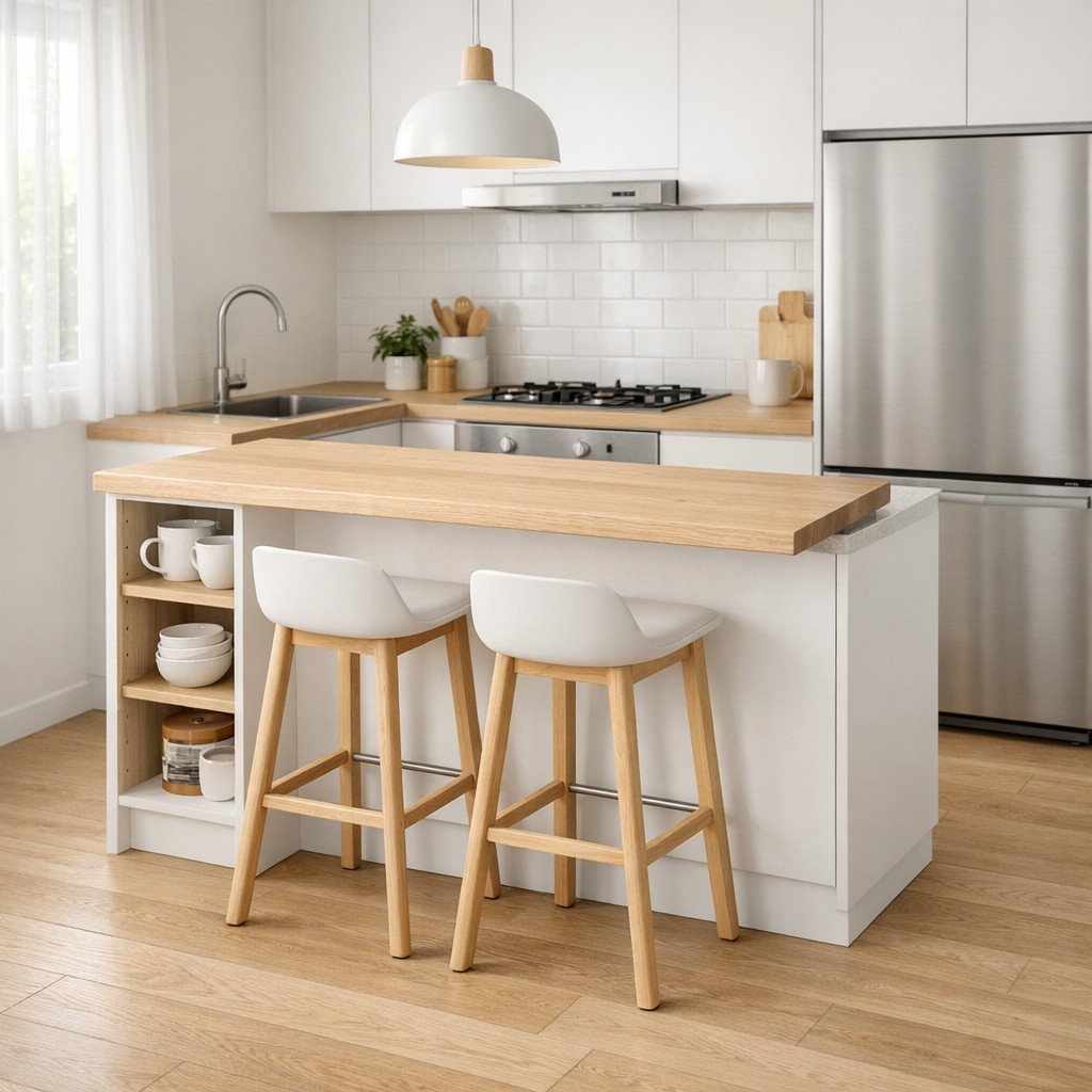 Mini bar Scandinavian ramping yang membuat dapur kecil terasa lebih luas