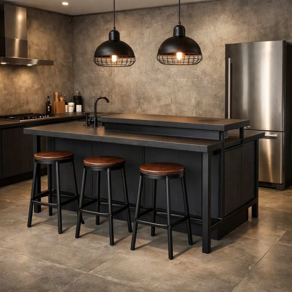 Mini bar industrial modern dengan karakter kuat dan material autentik