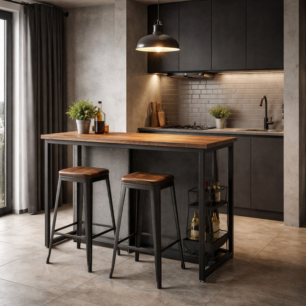 Mini bar industrial ramping yang modern untuk dapur kecil