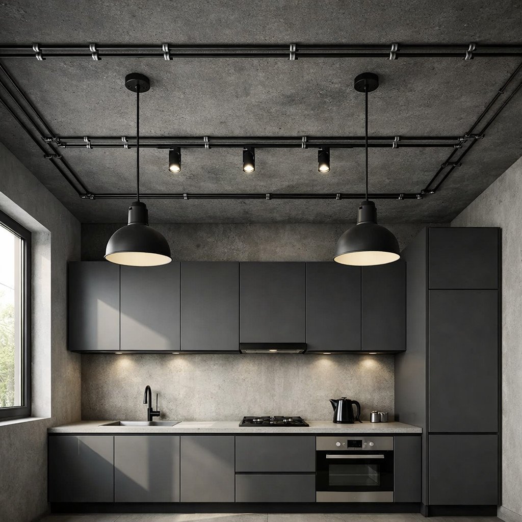 Plafon ekspos bergaya industrial ini menonjolkan karakter ruang yang kuat dengan tampilan raw dan minimal, sekaligus menjadi solusi hemat biaya tanpa mengorbankan estetika modern