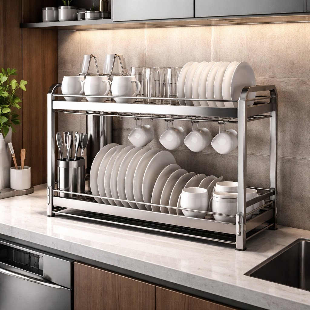 Rak piring stainless steel modern dan elegan untuk dapur minimalis