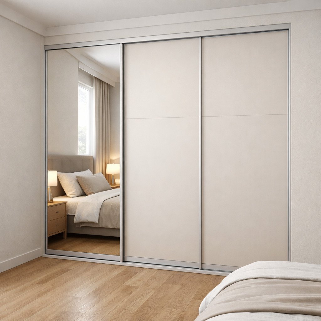 Sliding door cermin membuat kamar terasa lebih luas dan modern