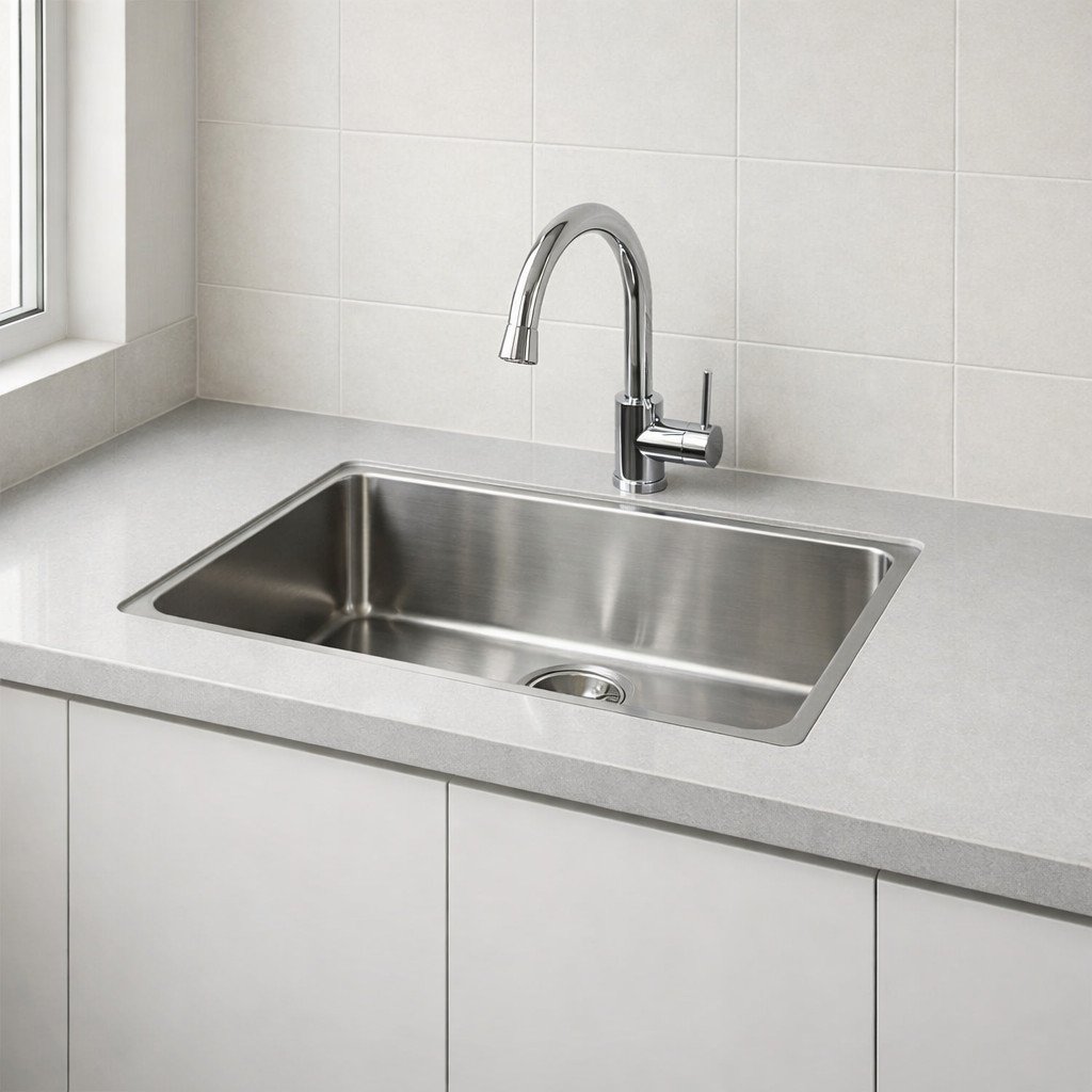 Wastafel stainless single bowl adalah pilihan paling simpel dan fungsional untuk dapur minimalis—mudah dibersihkan, tahan lama, dan cukup luas untuk berbagai aktivitas memasak sehari-hari