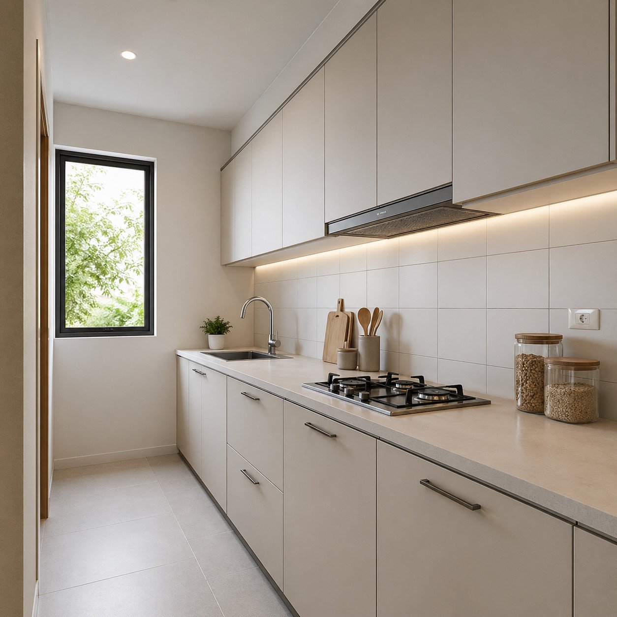 dapur linear sederhana yang efisien rapi dan cocok untuk ruang sempit
