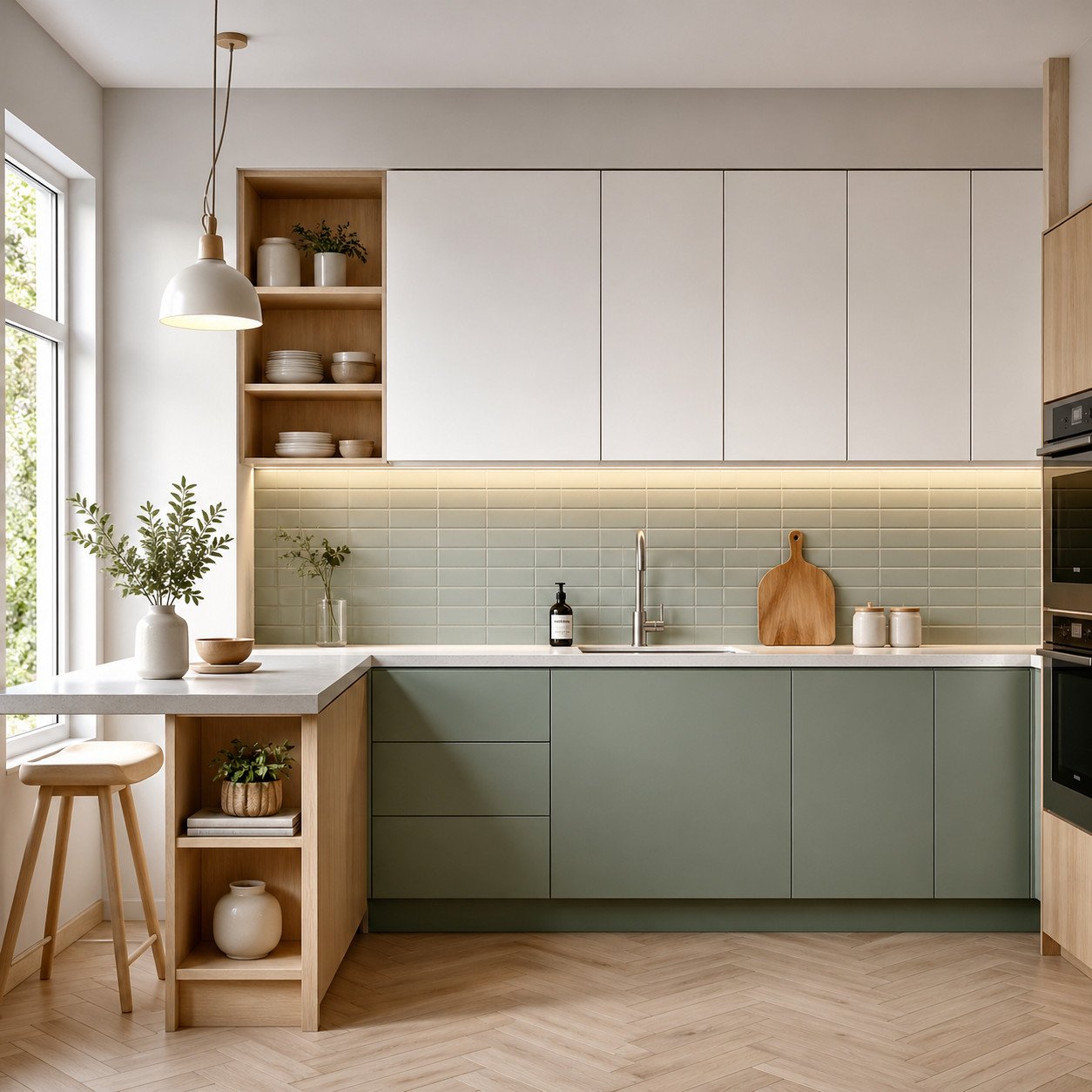 dapur sederhana dengan warna kontras yang unik tetap bersih ringan dan nyaman digunakan
